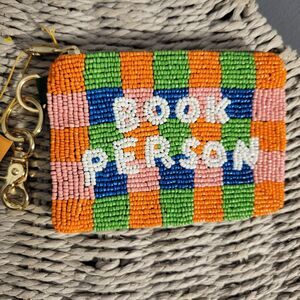 Ban.do Book Person Beaded Zip Pouch Square Design Green Interior Keychain